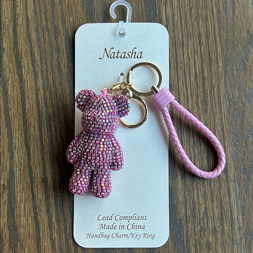 Natasha Pink Rhinestone Bear Handbag Charm/ Keychain